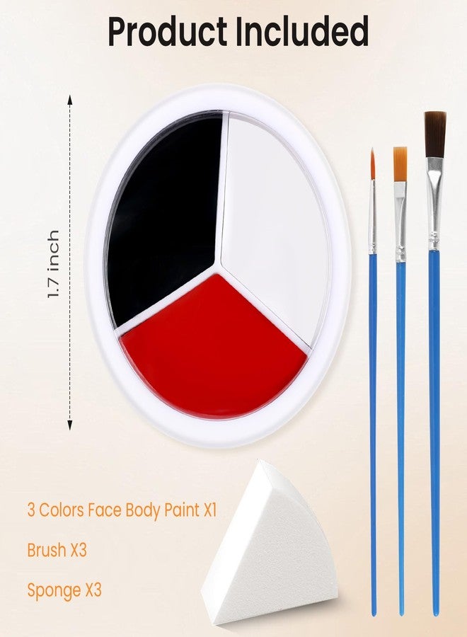 DATANSUN 3 Colors Face Body Paint + 3pcs Sponge + 3pcs Brush, 【Full Coverage】【Skin Friendly】【Long Lasting】, Professional Paint Makeup Product For Halloween/Masquerade/Cosplay/Movie Makeup, Black+White+Red - Image 3